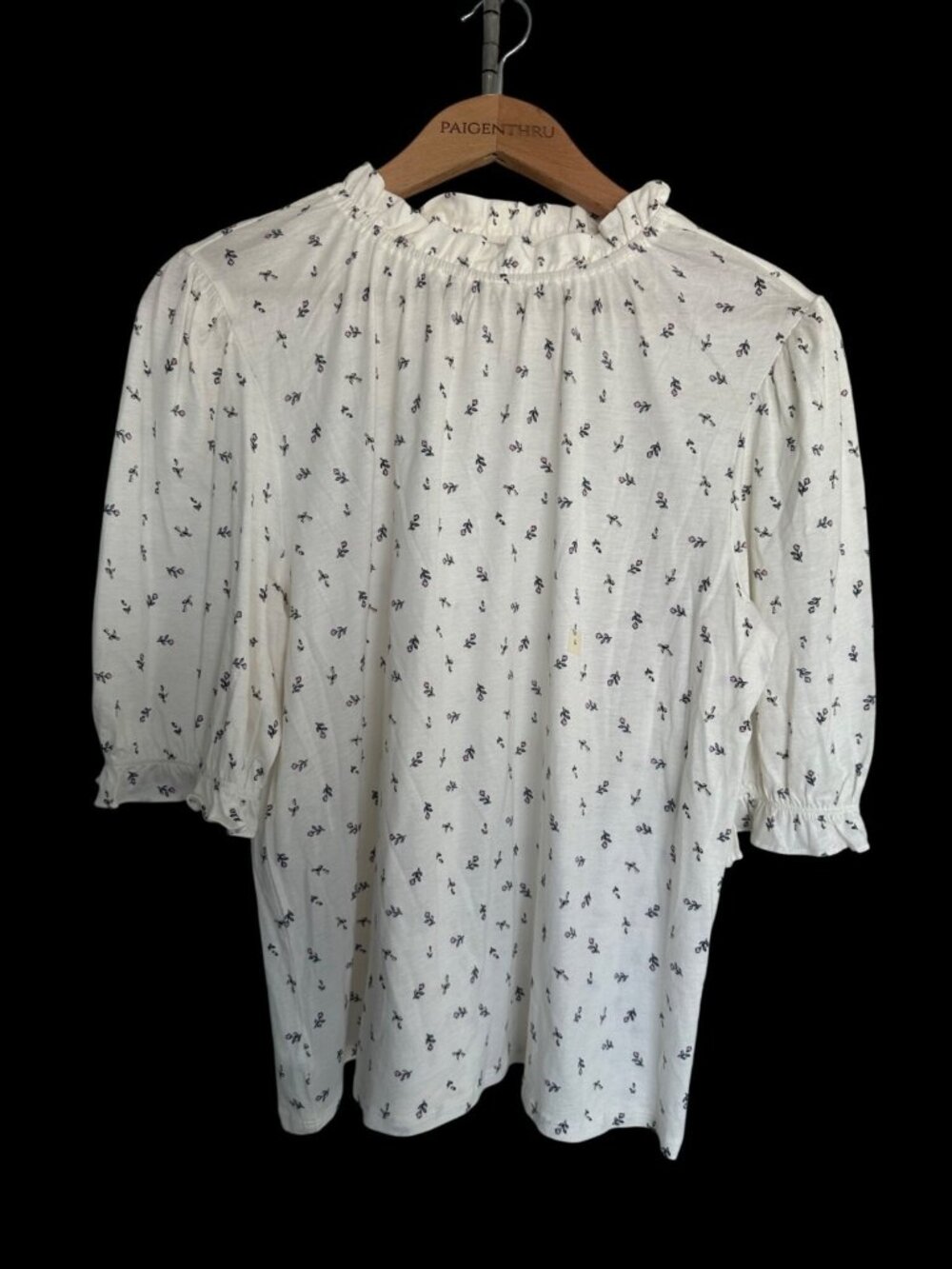 Loft LG White Puff Sleeve Floral Blouse Prairie Cottagecore NEW